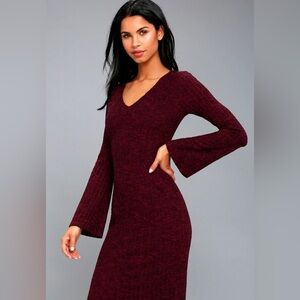 Lulus Lewisburg Heather Burgundy Bodycon Midi Dress